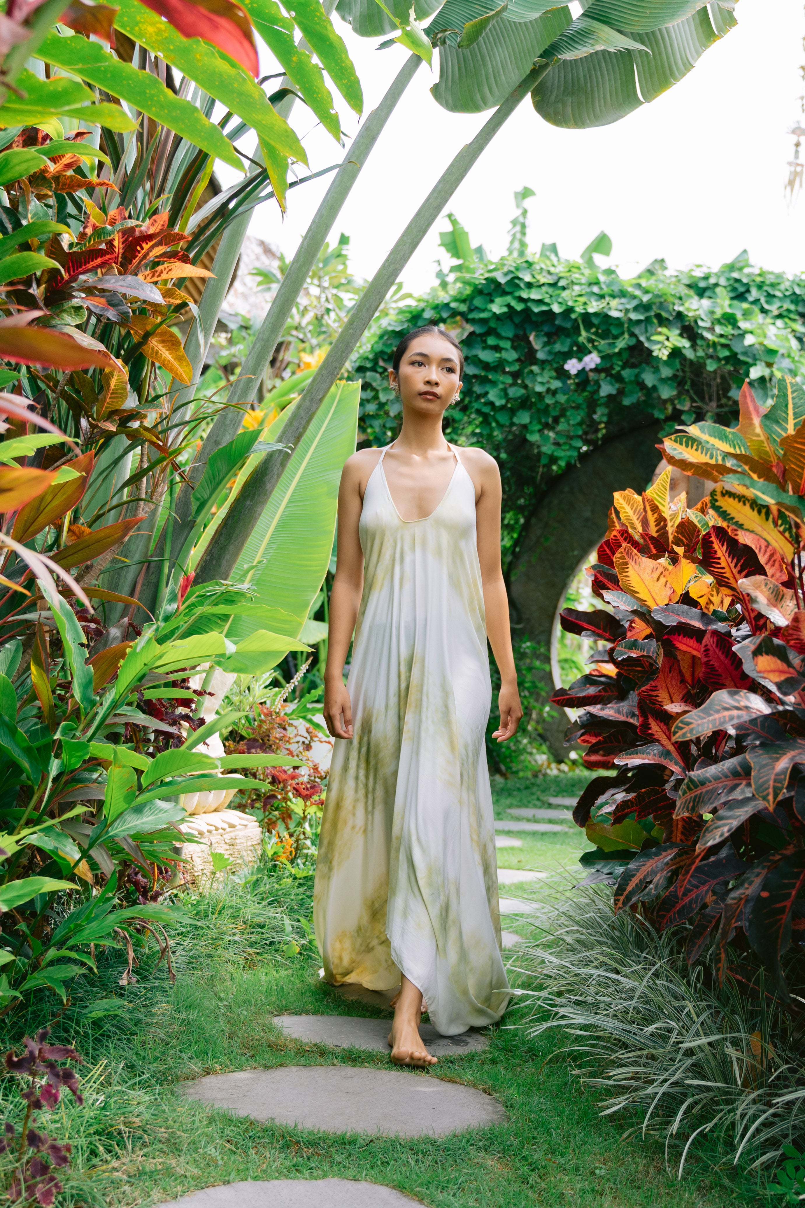 The Goddess – White & Yellow  Eco Vero Friendly  Print Dress